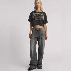 One teaspoon Jackson Mid Waist Wide Leg Denim Jeans - Charcoal Black 27